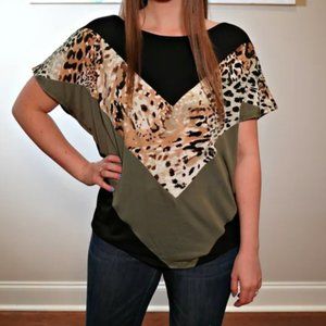 Color Block Animal Print Lightweight Soft Top - Size Small